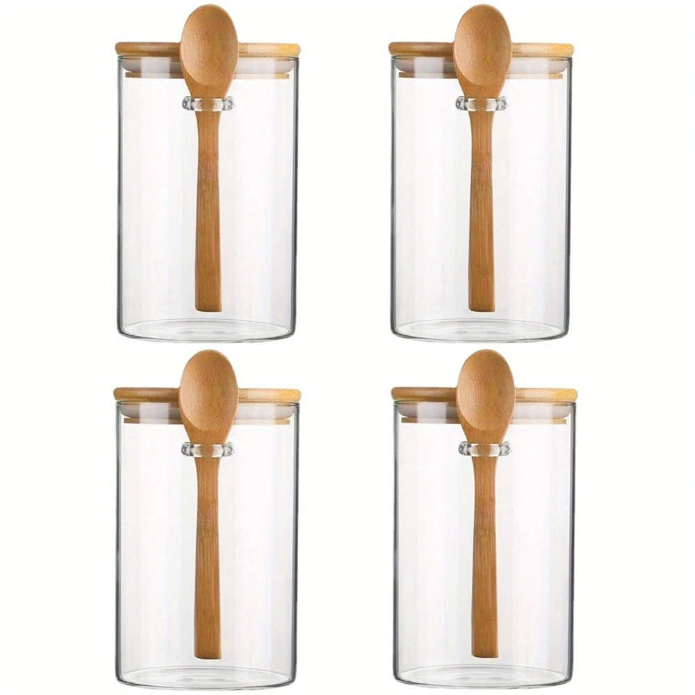 Szczelne szklane słoiki z bambusową pokrywką i łyżką 530 ml .