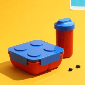 Szczelny lunchbox dla dzieci klocki z przegrodami Niebieski