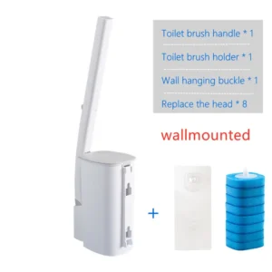 Szczotka do WC jednorazowa z długim uchwytem i zapasami Wallmounted set