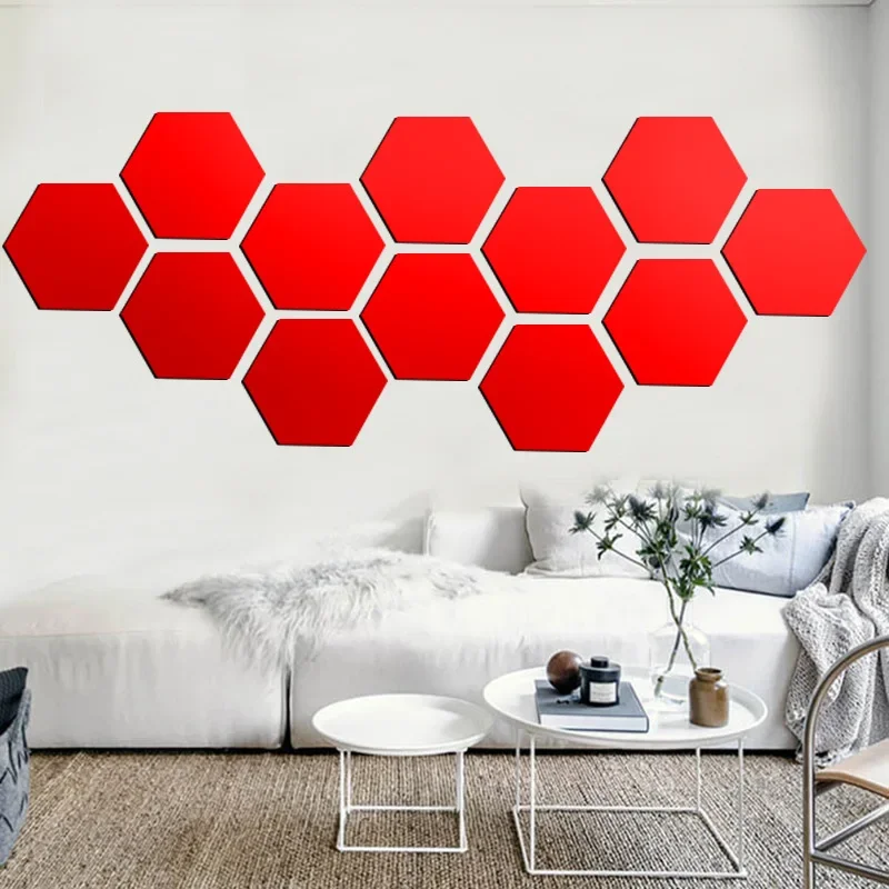 Sześciokątne naklejki lustrzane 3D na ścianę zestaw DIY Srebrny