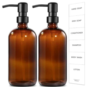 Szklane dozowniki mydła bursztynowe 500 ml ze stalową pompką, 2 szt. 2pcs