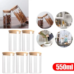 Szklane pojemniki na żywność z drewnianą pokrywką (zestaw) 550ml