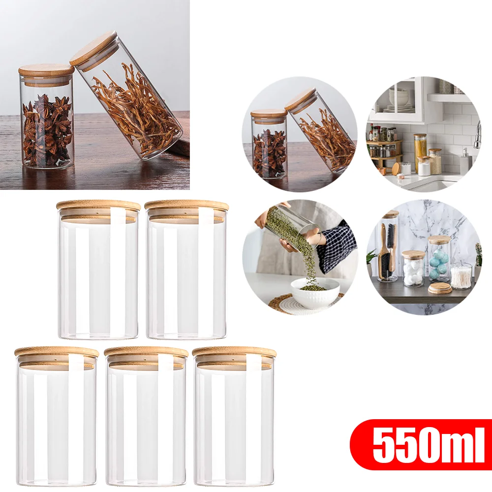Szklane pojemniki na żywność z drewnianą pokrywką (zestaw) 550ml