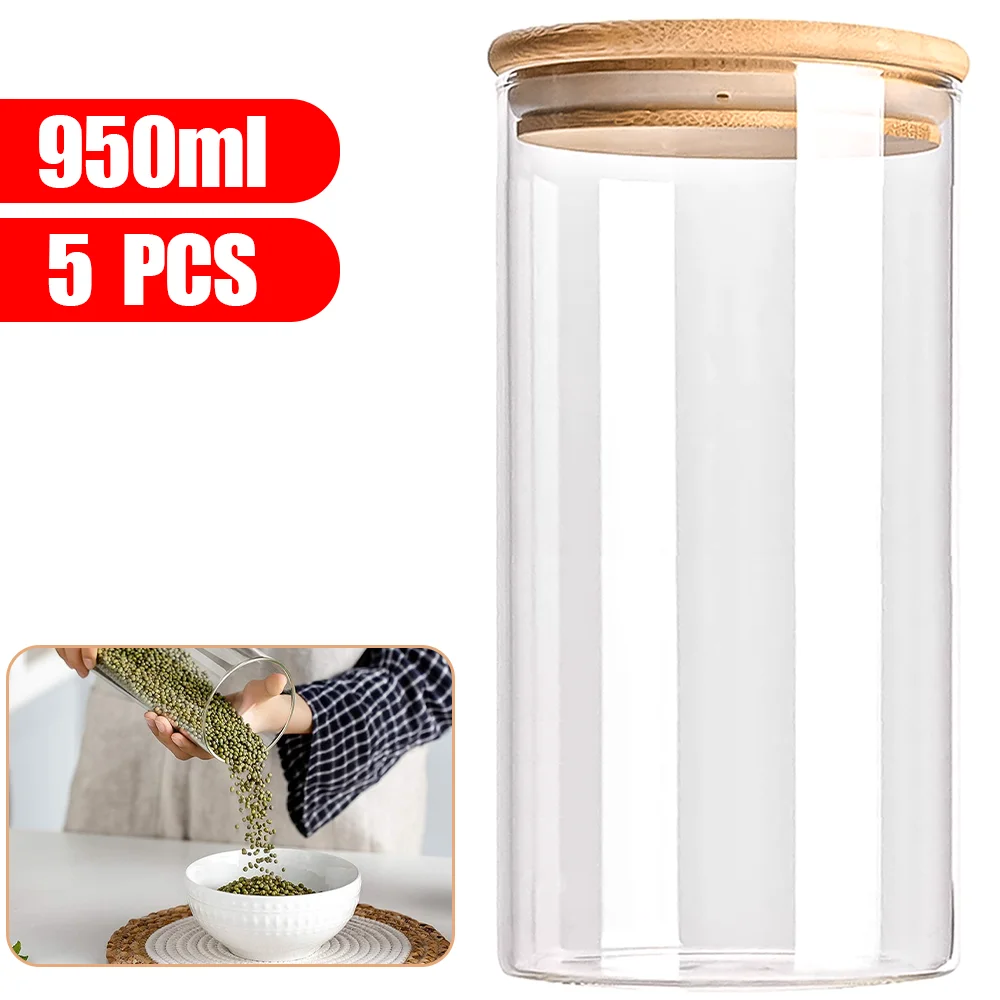 Szklane pojemniki na żywność z drewnianą pokrywką (zestaw) 950ml