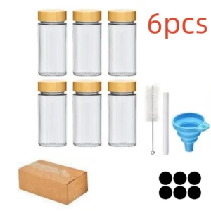 Szklane słoiczki na przyprawy 120 ml z bambusowymi pokrywkami Bamboo lid