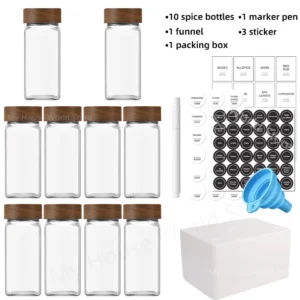 Szklane słoiki na przyprawy z bambusowymi pokrywkami - zestaw 4ozl jars set