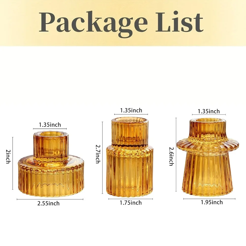Szklane świeczniki vintage dwustronne, 3 szt. Amber