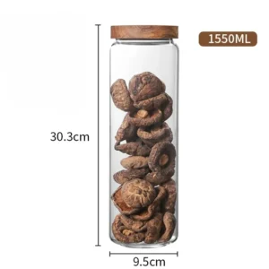 Szklany słoik kuchenny z drewnianą pokrywką do przechowywania 1550ml