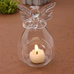 Szklany świecznik wiszący w kształcie anioła na tealight Srebrny