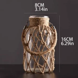 Szklany wazon boho z liną konopną na suche kwiaty Biały