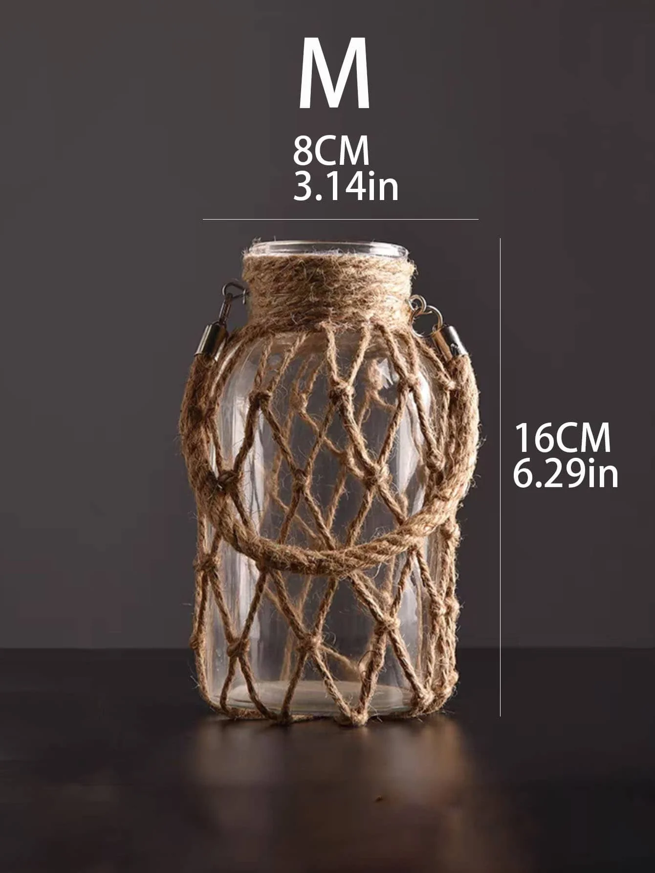 Szklany wazon boho z liną konopną na suche kwiaty Biały