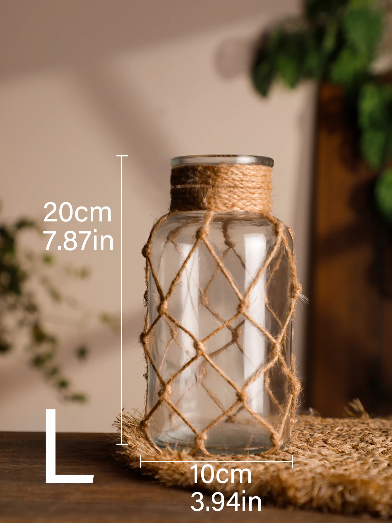 Szklany wazon boho z liną konopną na suche kwiaty Fioletowy
