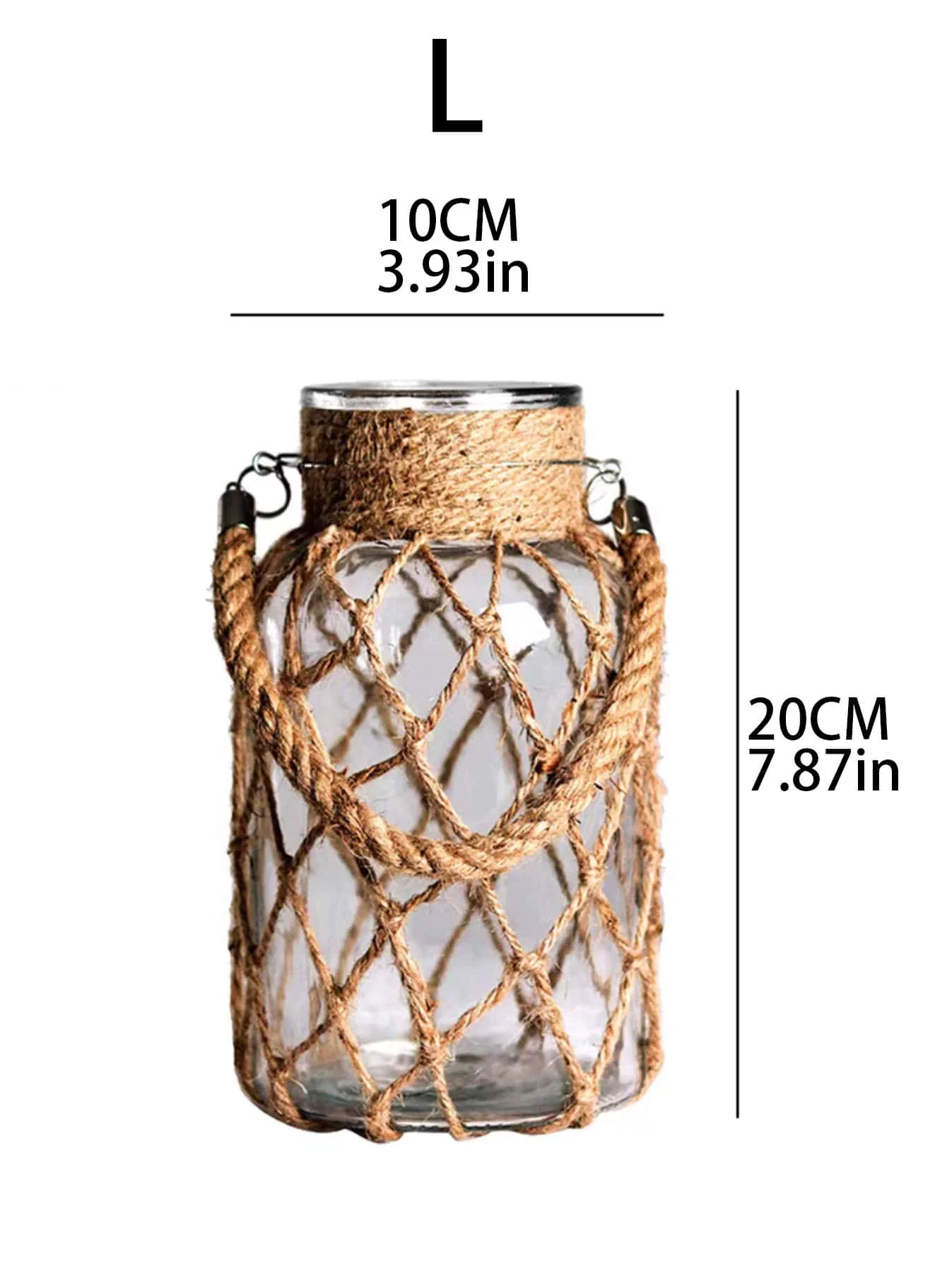 Szklany wazon boho z liną konopną na suche kwiaty żółty