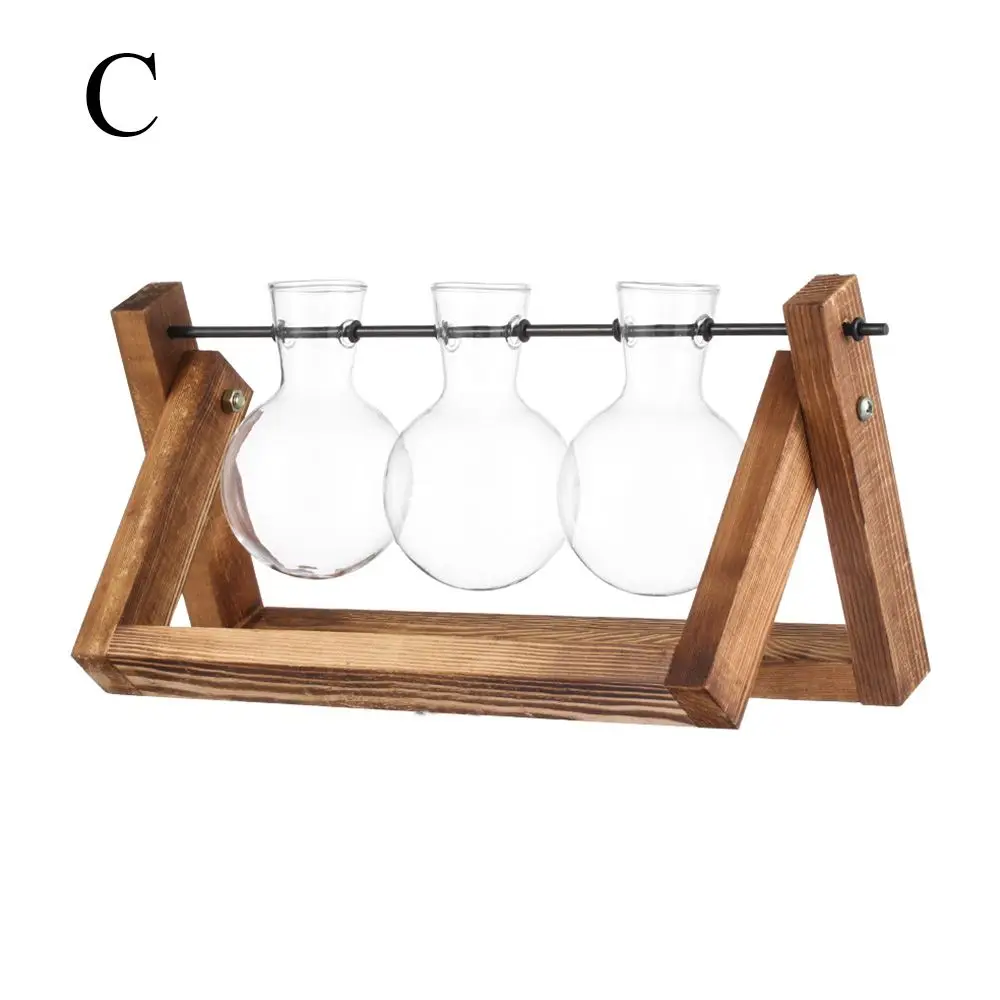 Szklany wazon hydroniczny w drewnianej ramce – retro terrarium na blat Czerwony