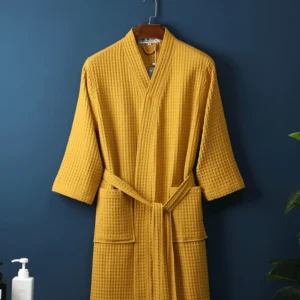Szlafrok waflowy kimono z kieszeniami dla dorosłych — unisex Złoto