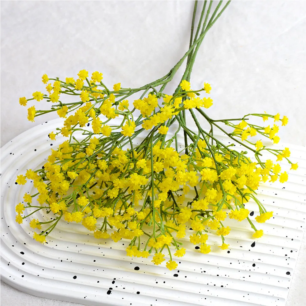 Sztuczna gipsówka 52 cm, bukiet łyszczca do dekoracji żółty