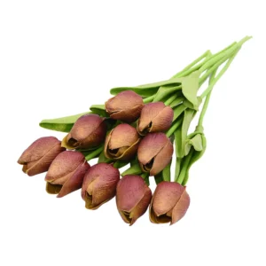 Sztuczne tulipany Real Touch w bukiecie 10 sztuk Khaki
