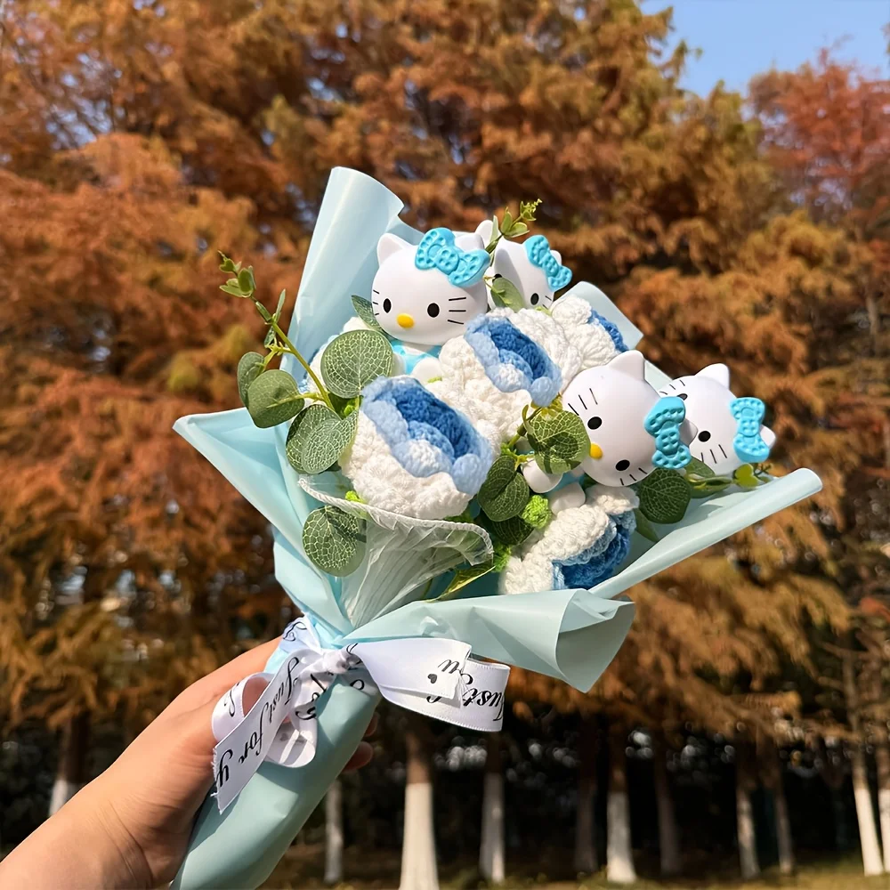 Sztuczny bukiet róż Hello Kitty do dekoracji i na wesele Niebieski