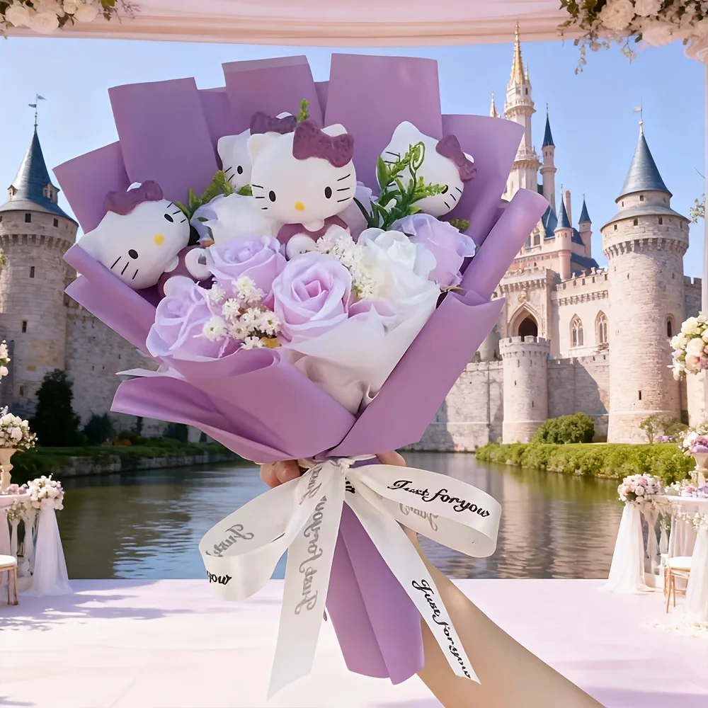 Sztuczny bukiet róż Hello Kitty do dekoracji i na wesele Pomarańczowy