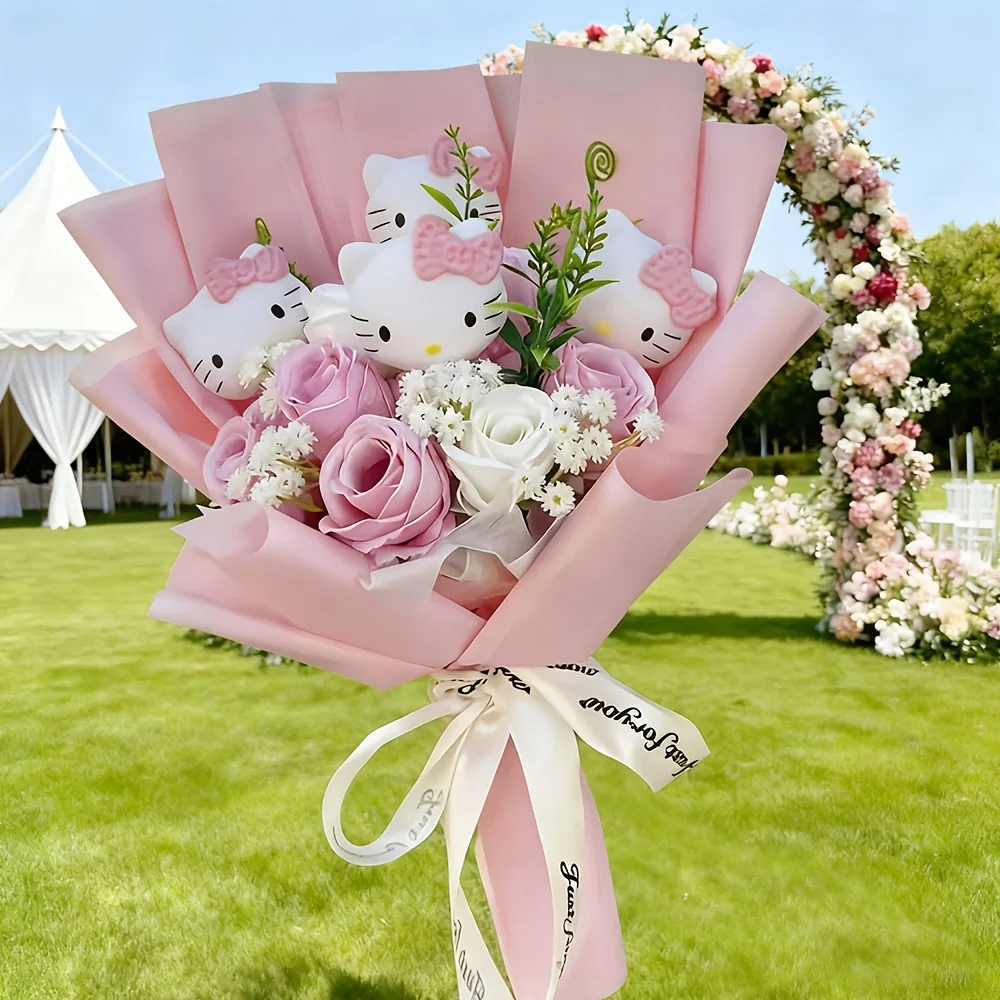 Sztuczny bukiet róż Hello Kitty do dekoracji i na wesele Szary