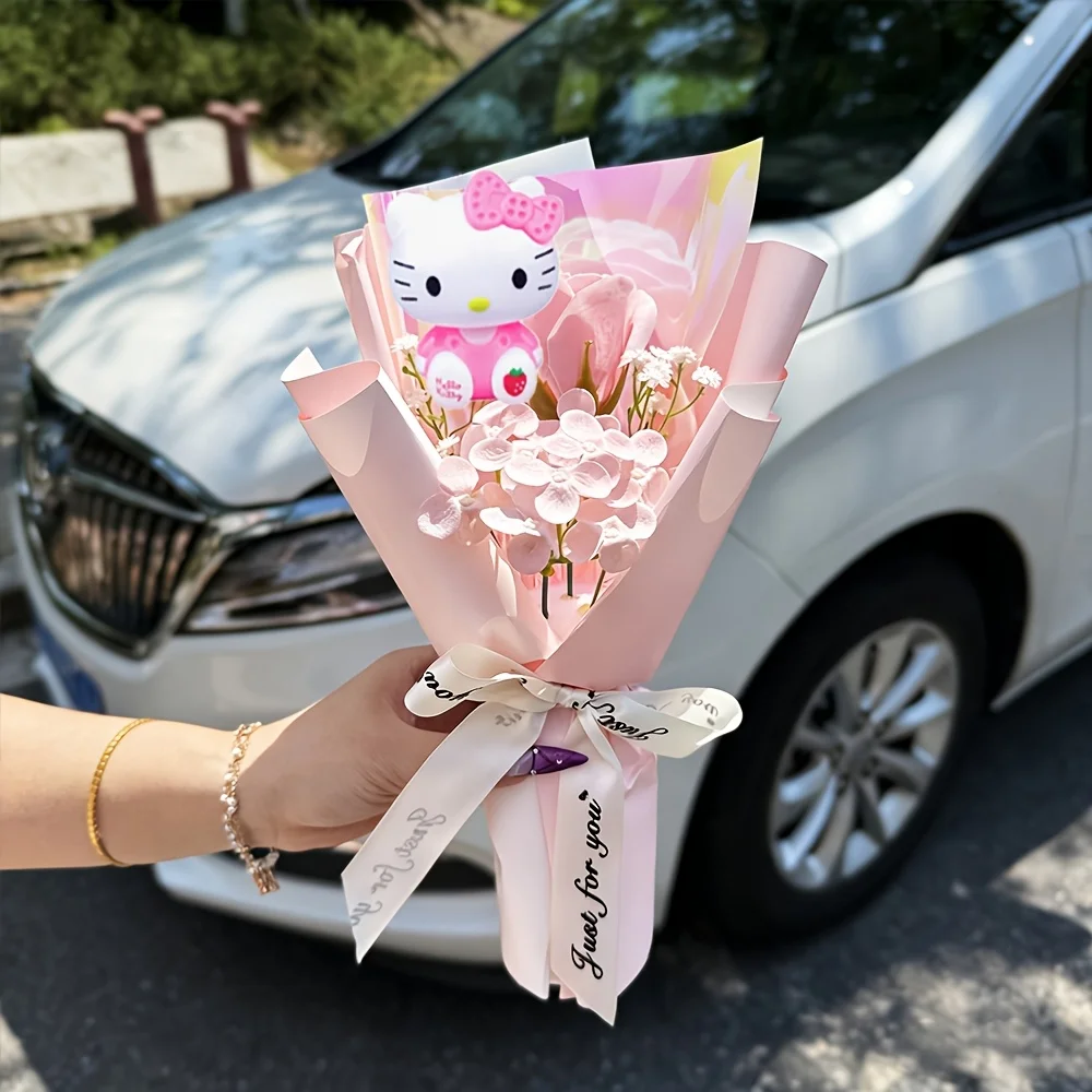 Sztuczny bukiet róż Hello Kitty - dekoracja i prezent Różowy