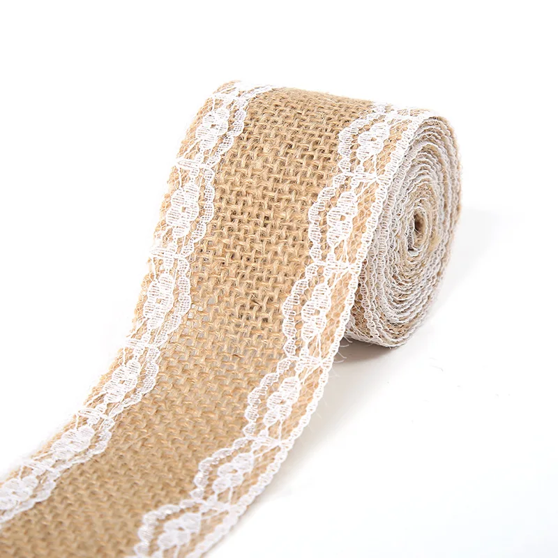 Tasiemka jutowa z koronką, 1 m, dekoracja DIY Style22 50mm width