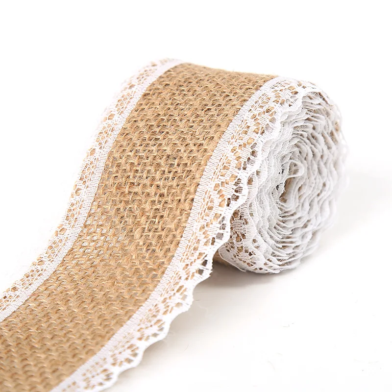 Tasiemka jutowa z koronką, 1 m, dekoracja DIY Style24 50mm width