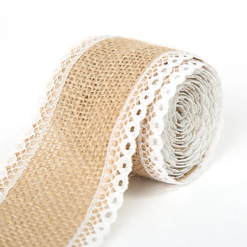 Tasiemka jutowa z koronką, 1 m, dekoracja DIY Style25 50mm width