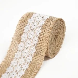 Tasiemka jutowa z koronką, 1 m, dekoracja DIY Style33 50mm width