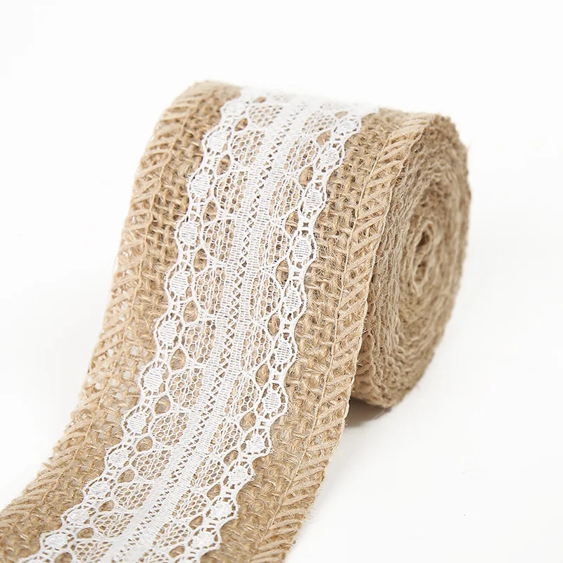 Tasiemka jutowa z koronką, 1 m, dekoracja DIY Style38 50mm width