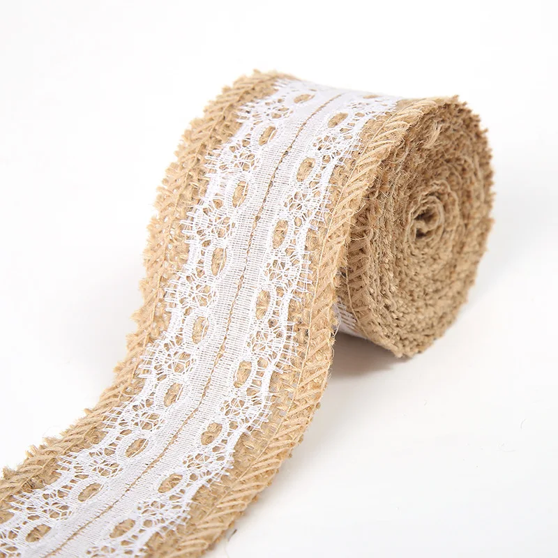 Tasiemka jutowa z koronką, 1 m, dekoracja DIY Style40 50mm width