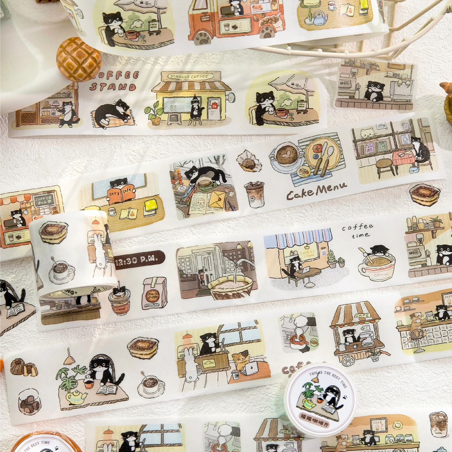 Taśma washi Cat Cafe brokatowa do scrapbookingu Złoto