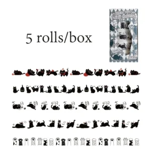 Taśma washi koty 5 rolek w pudełku zestaw DIY Biały