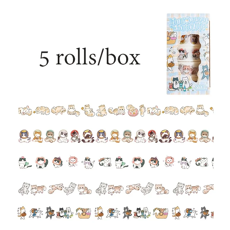 Taśma washi koty 5 rolek w pudełku zestaw DIY Fioletowy