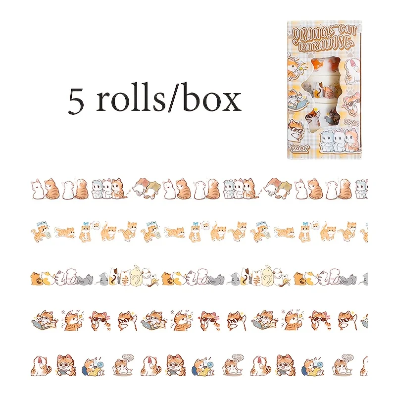 Taśma washi koty 5 rolek w pudełku zestaw DIY Jasnoszary