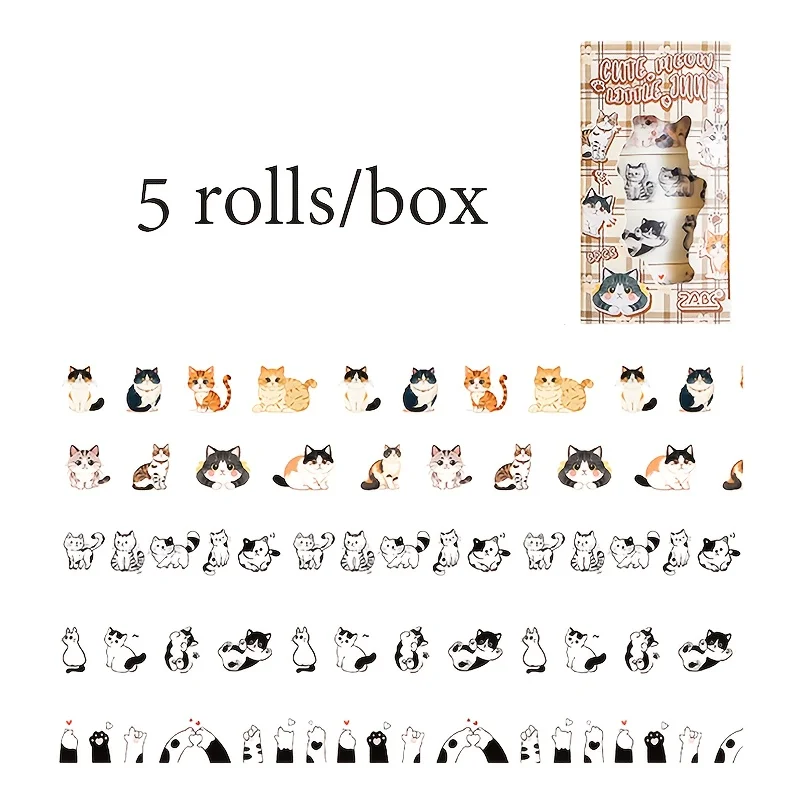Taśma washi koty 5 rolek w pudełku zestaw DIY żółty