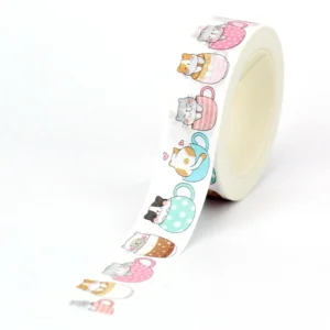 Taśma washi koty Kawaii w kubkach 10 m