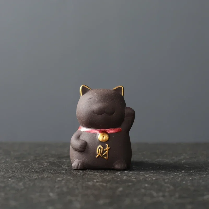 Tea pet Kot Szczęścia z fioletowej gliny yixing – figurka ozdobna Ciemnoszary