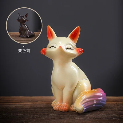 Tea Pet Lis zmieniający kolor – ceramiczna figurka do ceremonii herbaty Jasnoszary