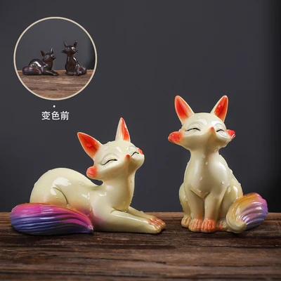 Tea Pet Lis zmieniający kolor – ceramiczna figurka do ceremonii herbaty Jasnożółty