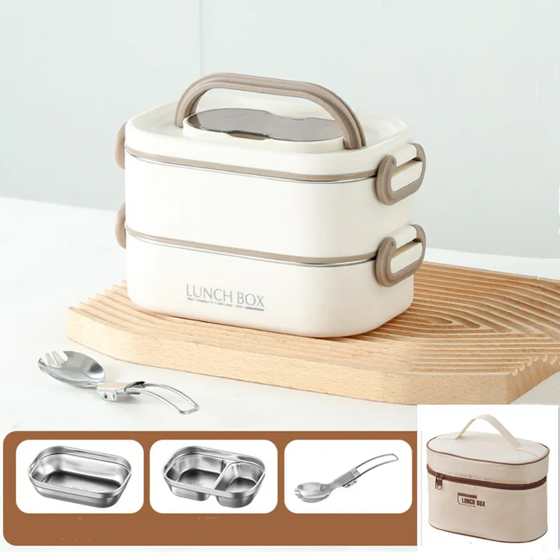 Termiczny lunchbox stalowy 1500 ml z torbą 1500ml biały i w torebce