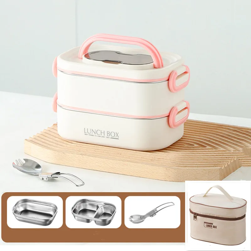 Termiczny lunchbox stalowy 1500 ml z torbą 1500ml różowy i woreczek