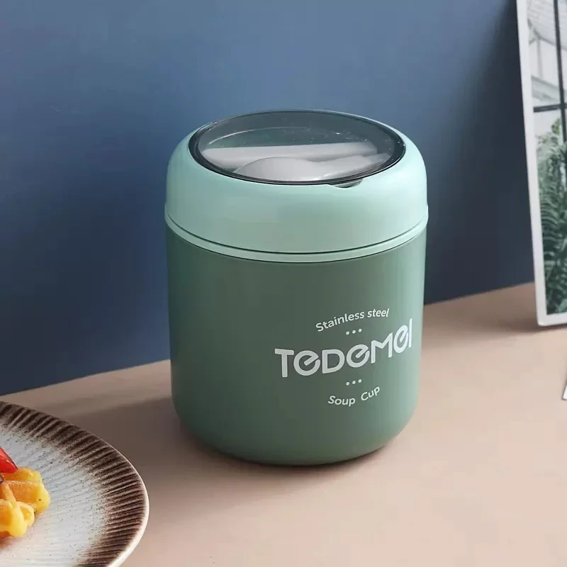 Termiczny pojemnik na lunch ze stali, 510 ml z łyżką Zielony