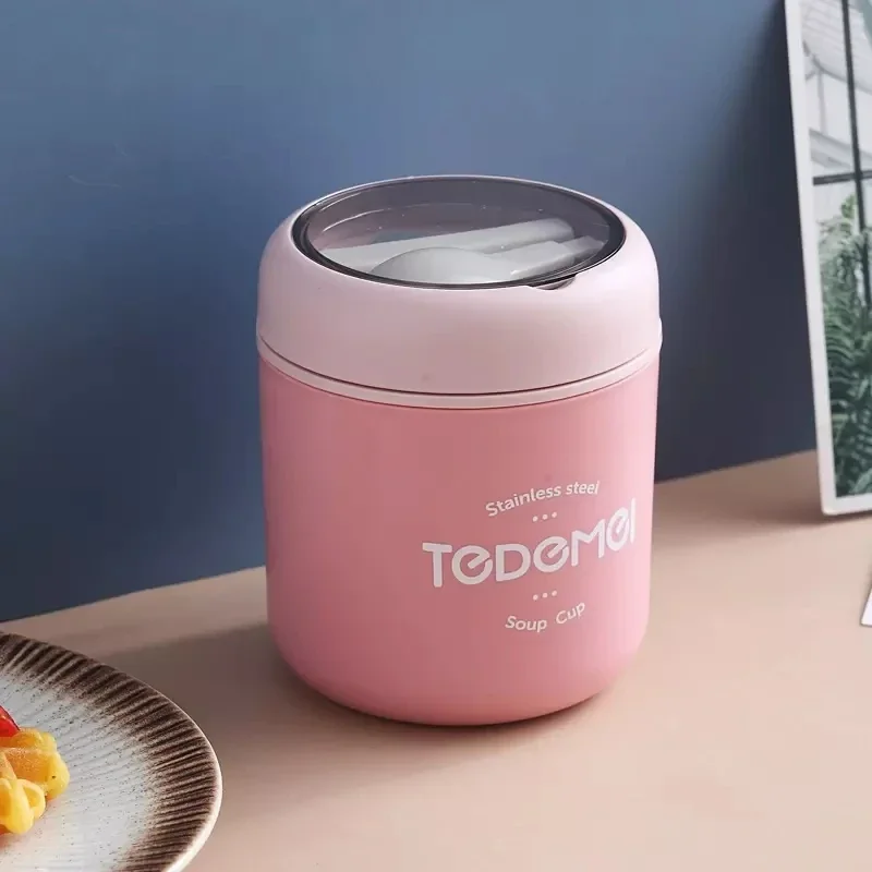 Termiczny pojemnik na lunch ze stali, 510 ml z łyżką Różowy