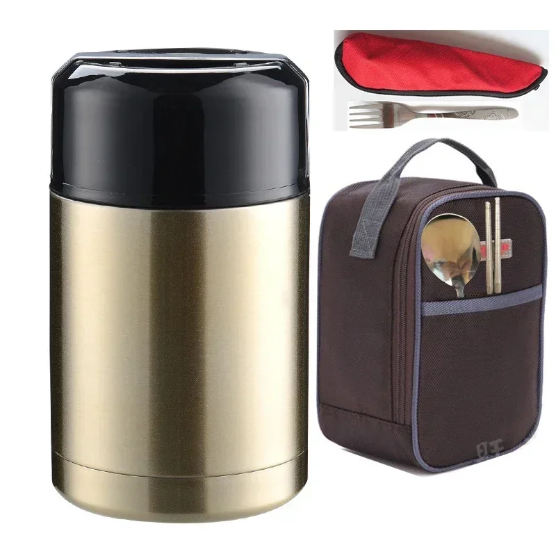 Termos obiadowy stalowy 800-1200 ml z torbą Złoty