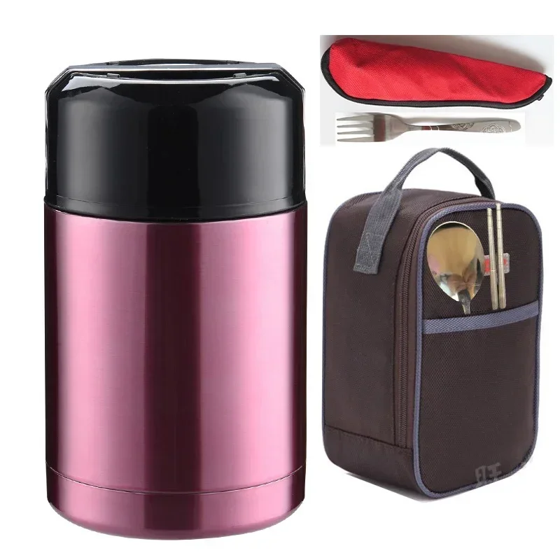 Termos obiadowy stalowy 800-1200 ml z torbą Różowy