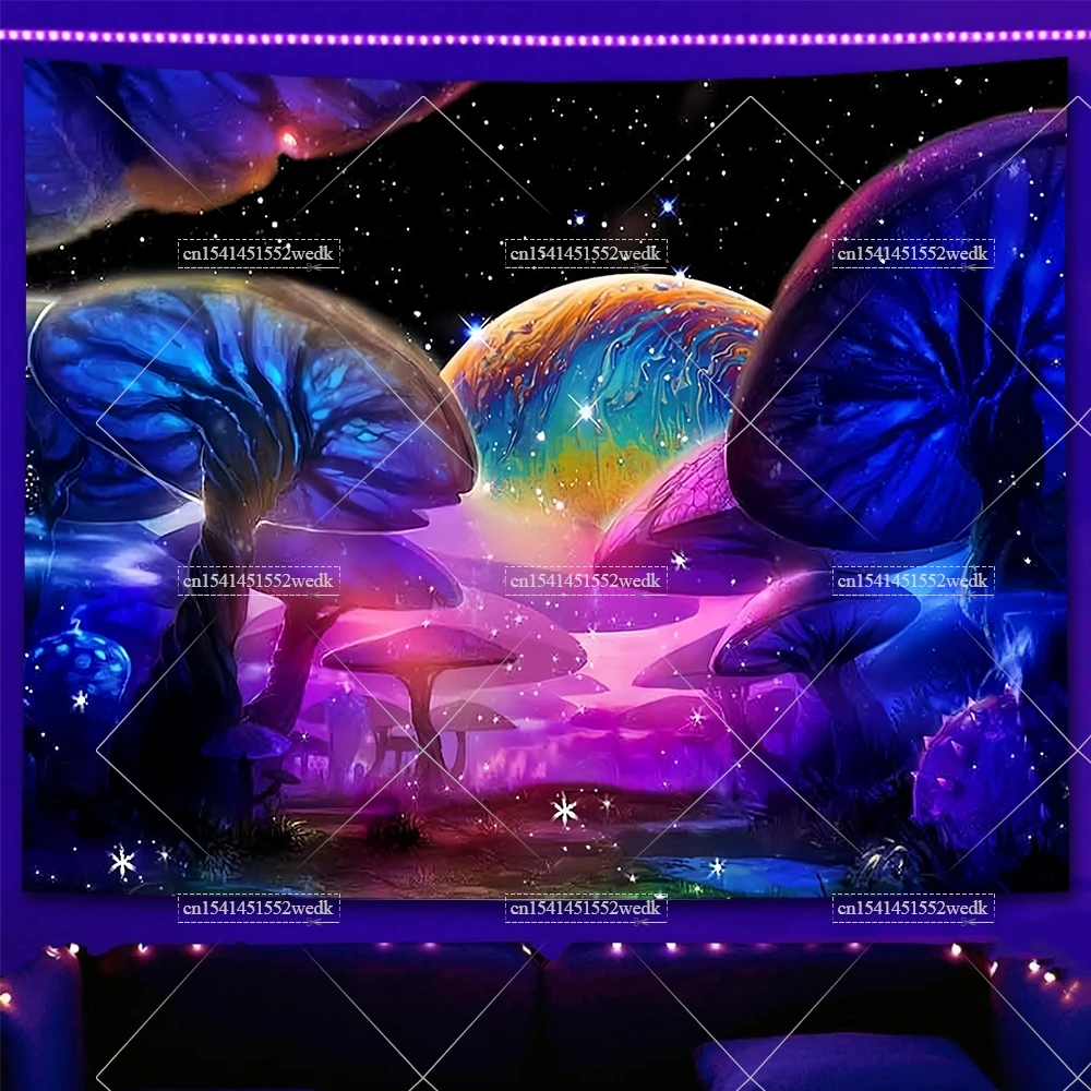 Tkanina ścienna fluorescencyjna — gobelin UV las i motyle Kryształ