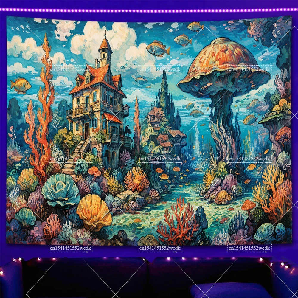 Tkanina ścienna fluorescencyjna — gobelin UV las i motyle Oliwkowy brąz