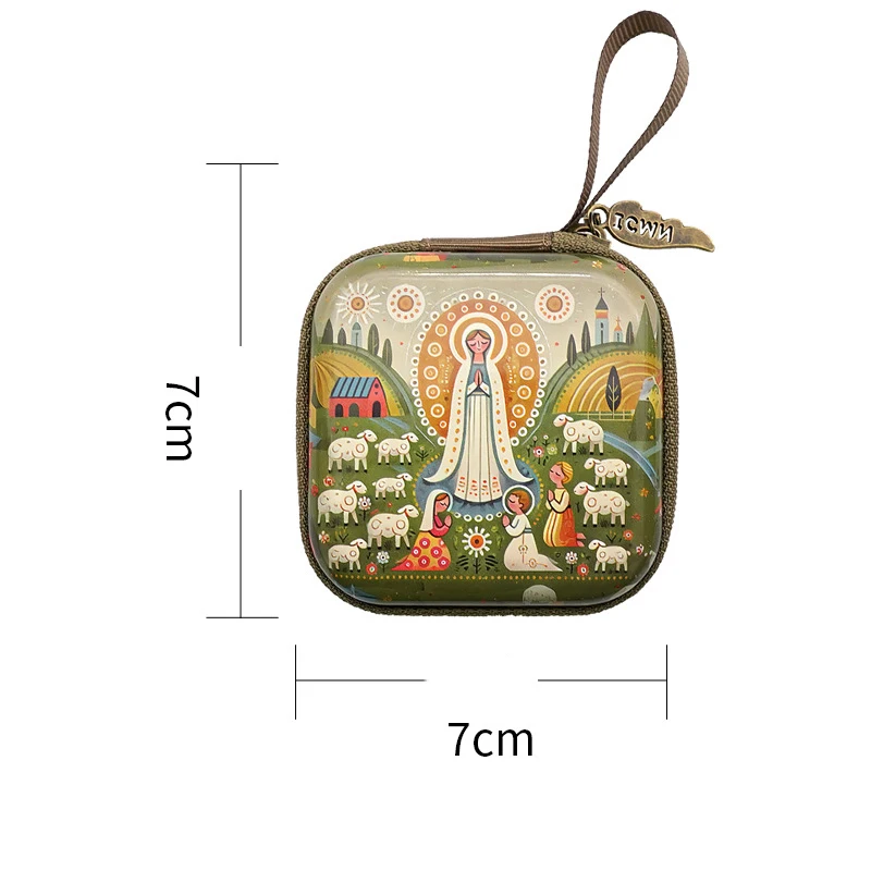 Torebka na różaniec i biżuterię z motywem Maryi i Jezusa Ciemnozielony