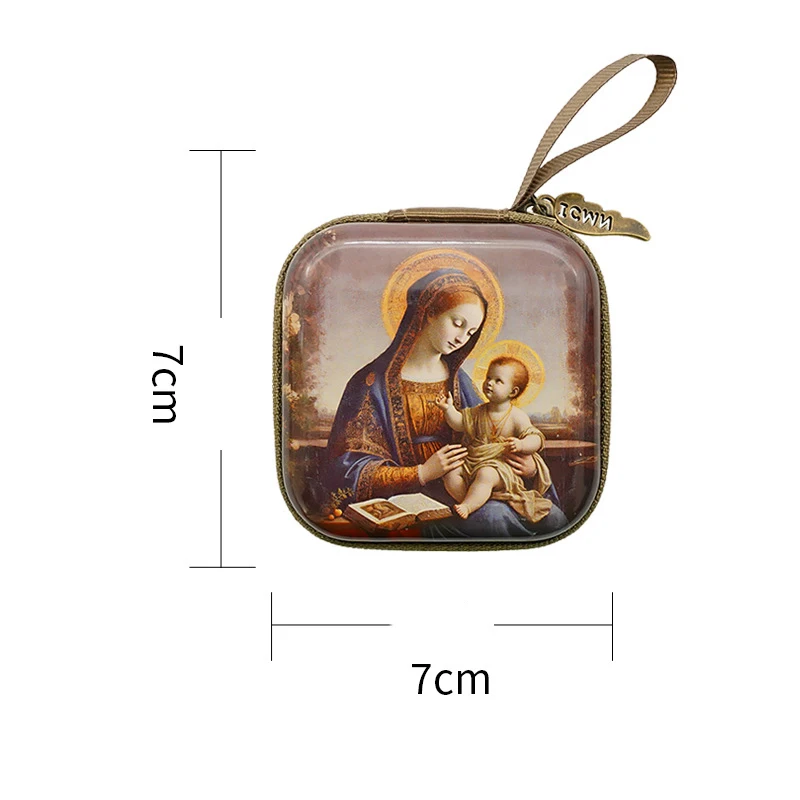 Torebka na różaniec i biżuterię z motywem Maryi i Jezusa Królewski niebieski